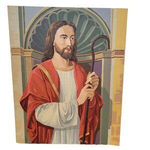 Vintage Jesus Paint By Numbers Artwork On Board Religious Unframed